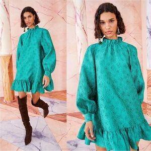 Ulla Johnson Emilia Dress in Turquoise‎ Size 4 Textured Mock Neck Mini Dress